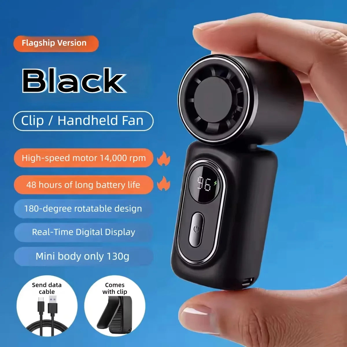 Portable Handheld Fan Mini Clip Fan Umbrella Holder Function Rotatable USB Charging Compact Personal Cooling Fan Outdoor Camping