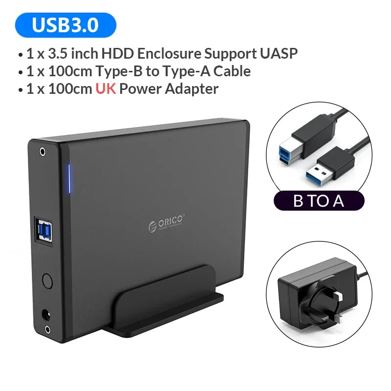 ORICO 3.5 inch HDD Case Type-C & USB3.0 Hard Drive Enclosure SATA to USB 3.1 External Hard Drive Reader for 2.5/3.5'' HDD