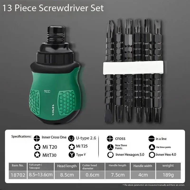 TUOSEN Ratchet One Word Screwdriver Sets Manual Magnetic Phillips Slotted Telescopic Double Head Screw Driver Bits Repair Tools