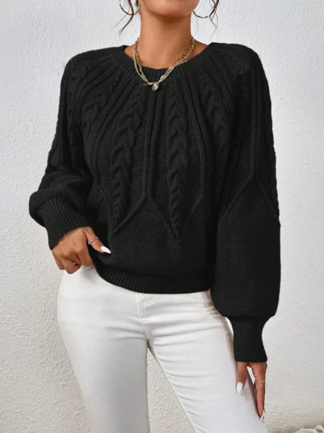 2025 Autumn/Winter New Women's Solid Color Cable Knit Pullover Sweater Basic Soft Sweaters For Women Jacquard Tops