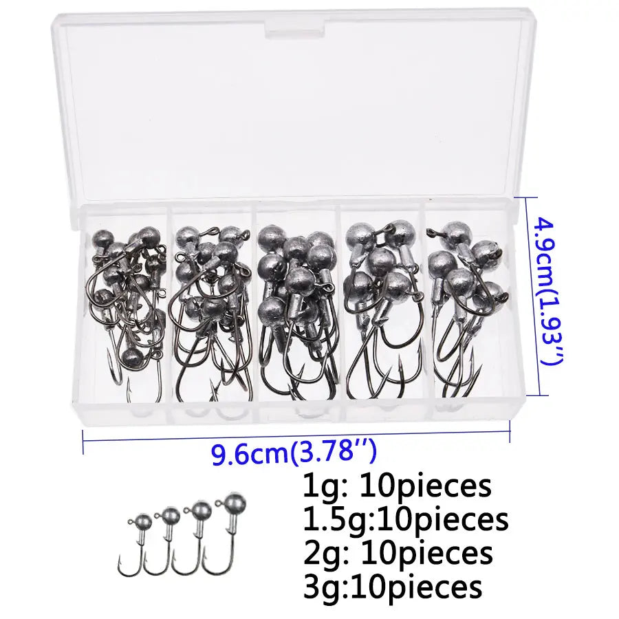 MrLurion Box package 1g 1.5g 3g 5g 6g 7g 8g jig head fishing hook , soft worm deepwater crank hooks with round head hooks