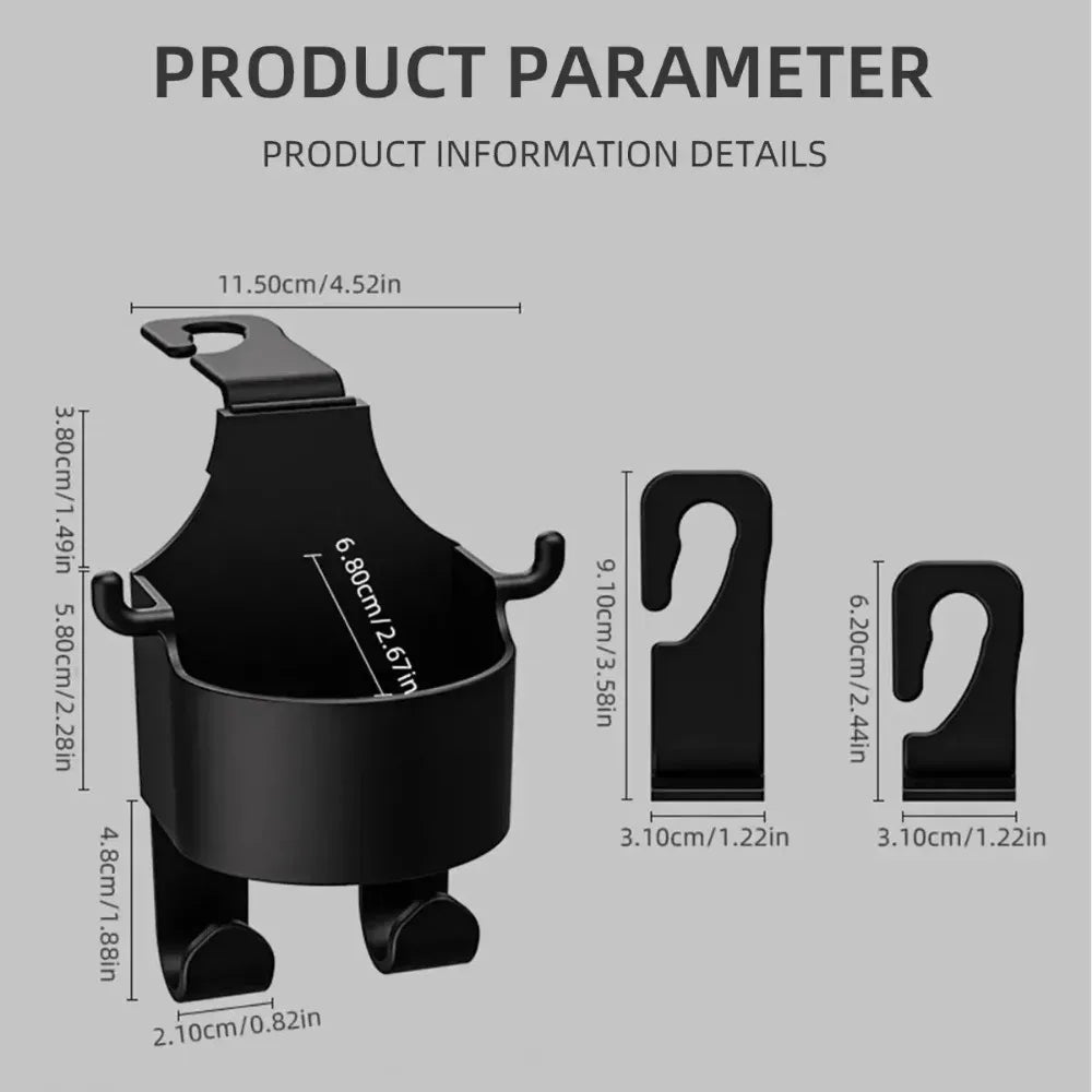 2026 2Pcs Car Seat Headrest Hook Hanger Storage Organizer Universal with Cup Holder for Handbag Fit Universal Vehicle Car