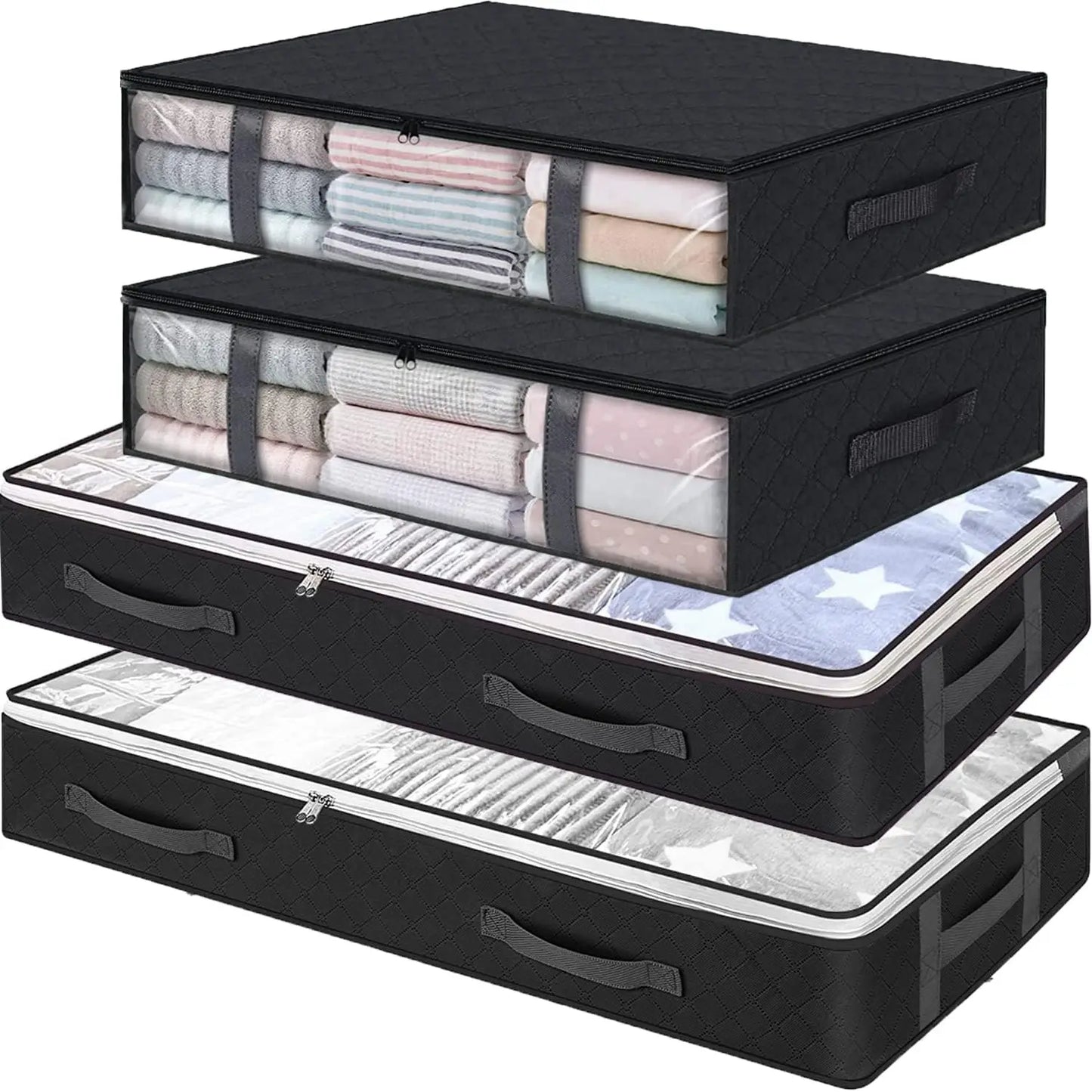 4-Pack Large Capacity Underbed Storage Bags Organizer with Clear Window and Handles for Blanket, Comforter, Bedding, Clothes