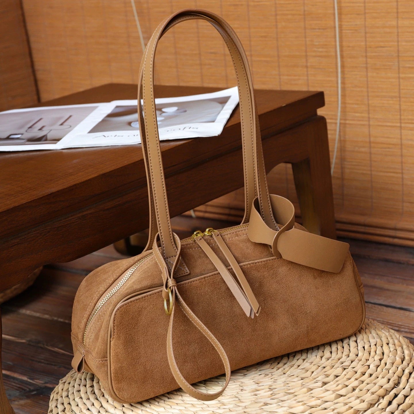 2026 Newest Women Underarm Bag Suede Genuine Leather Shoulder Bags Luxury Designer Female Large Pillow Bag Commute Bags Coffee