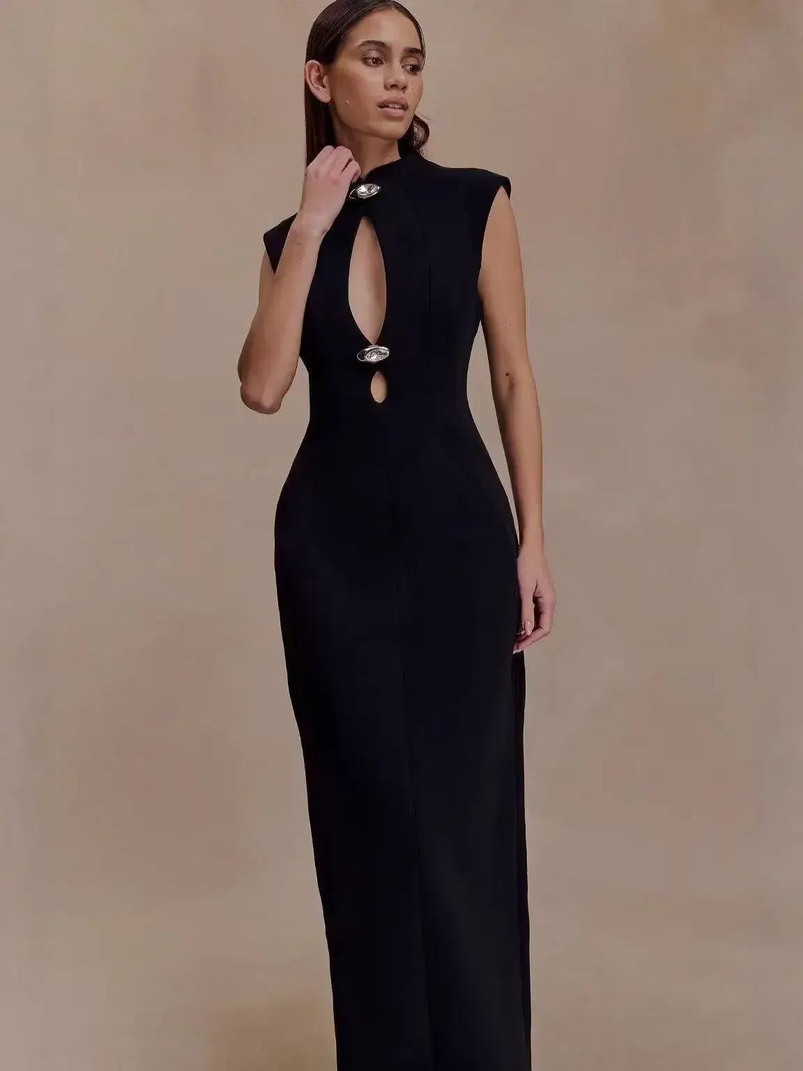 Sexy Turtleneck Sleeveless Dress Women Elegant Hollow Out High Waist Slim Maxi Fishtail Dresses 2026 Lady Evening Party Vestido