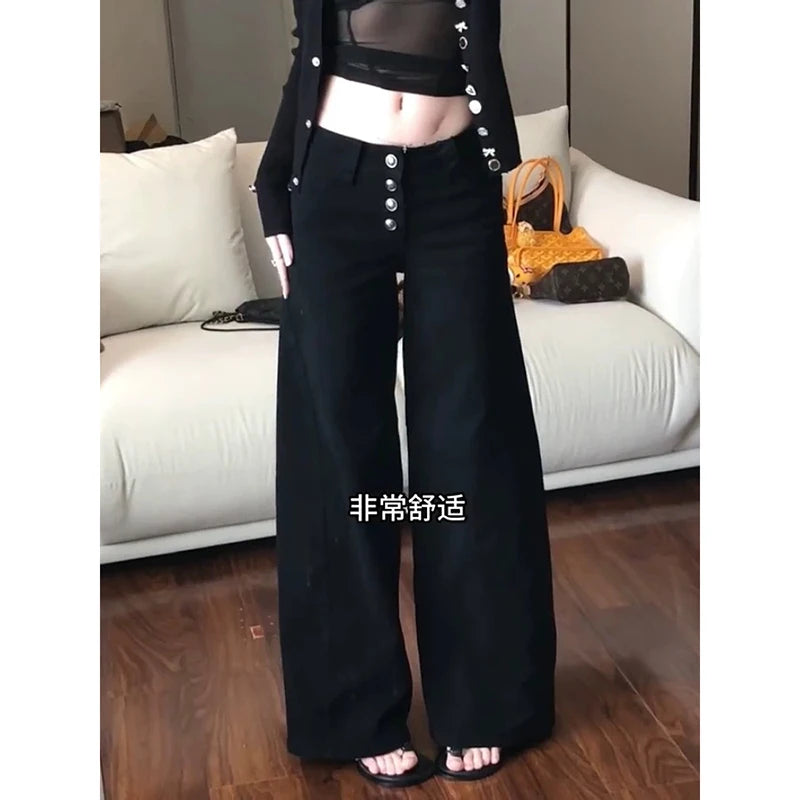 Women Dark Academia Gothic Grunge Low Waisted Cargo Flare Denim Pants Japanese Abi Y2k Harajuku Bell-Bottom Jeans Goblin Core