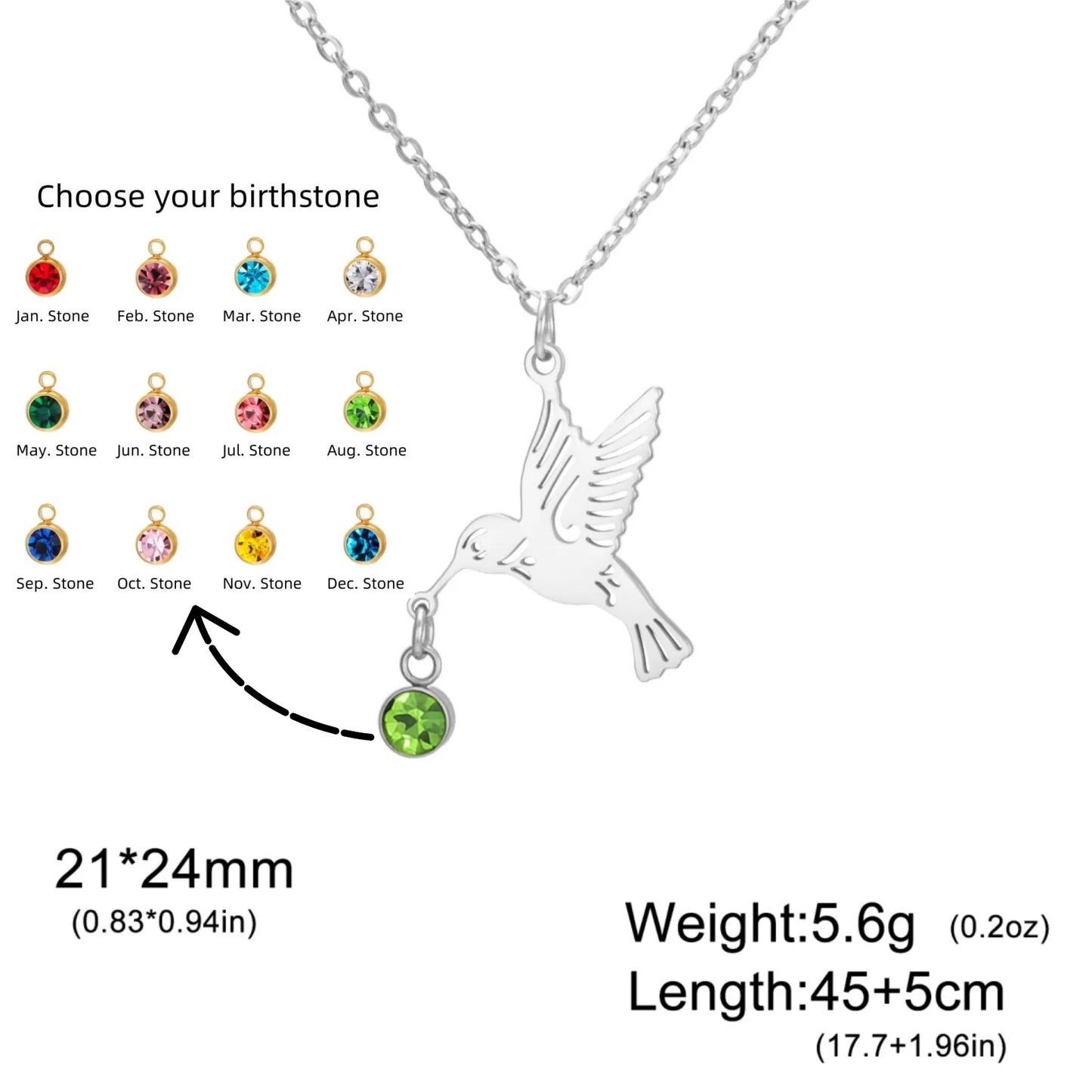 Tiny Birthstone Hummingbird Necklace Birthstone Bird Necklace Stainless Steel Necklace Hummingbird Necklace Bird Jewelry