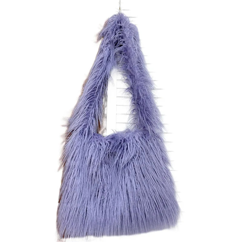 Soft Plush Women's Shoulder Bag Y2K Style Winter Furry Hobo Clutch Purse Fashionable Ladies Underarm Handbag Simple Design