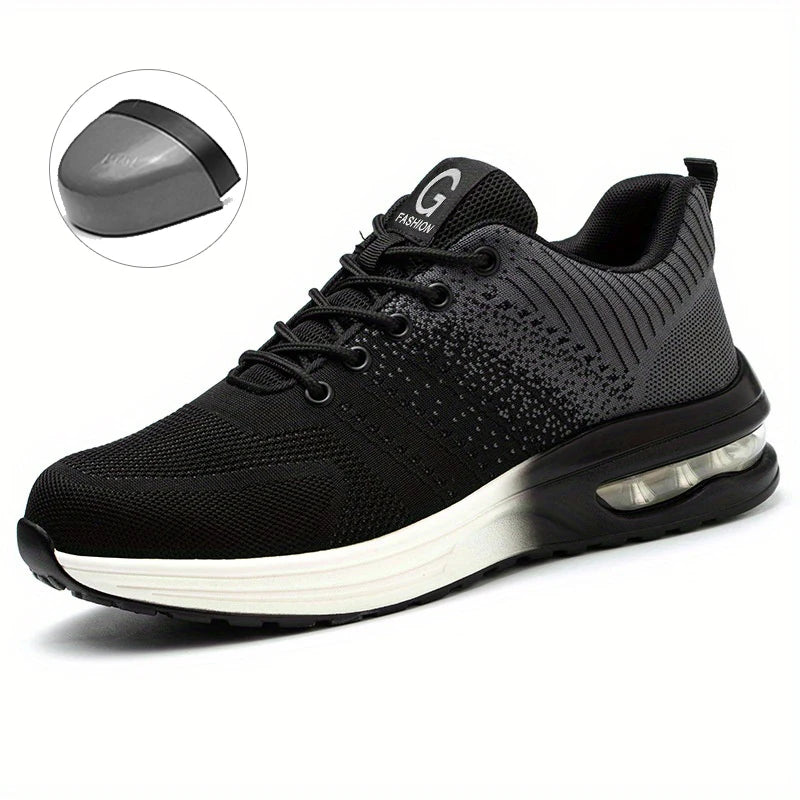 Steel Toe Work Shoes for Men Women Anti-Smash Anti-Puncture Blue Safety Shoes Breathable Lightweight Air Cushion Work Shoes
