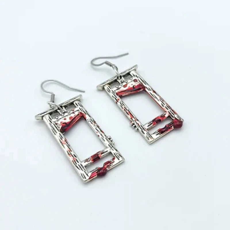 BLOODY GUILLOTINE EARRINGS – Weapon Earrings, Bloody Earrings, Gothic Earrings, Gore Jewellery, Spooky Jewellery, Halloween