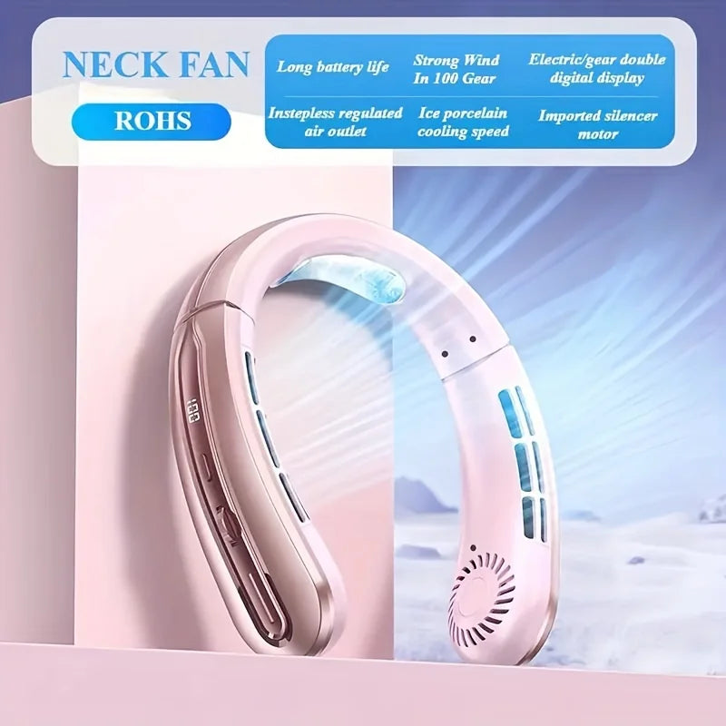 Lenovo Digital Display Neck Hanging Fan Portable 5 Speed Ultra Hanging Neck Fan USB Rechargeable Refrigeration Leafless Fan