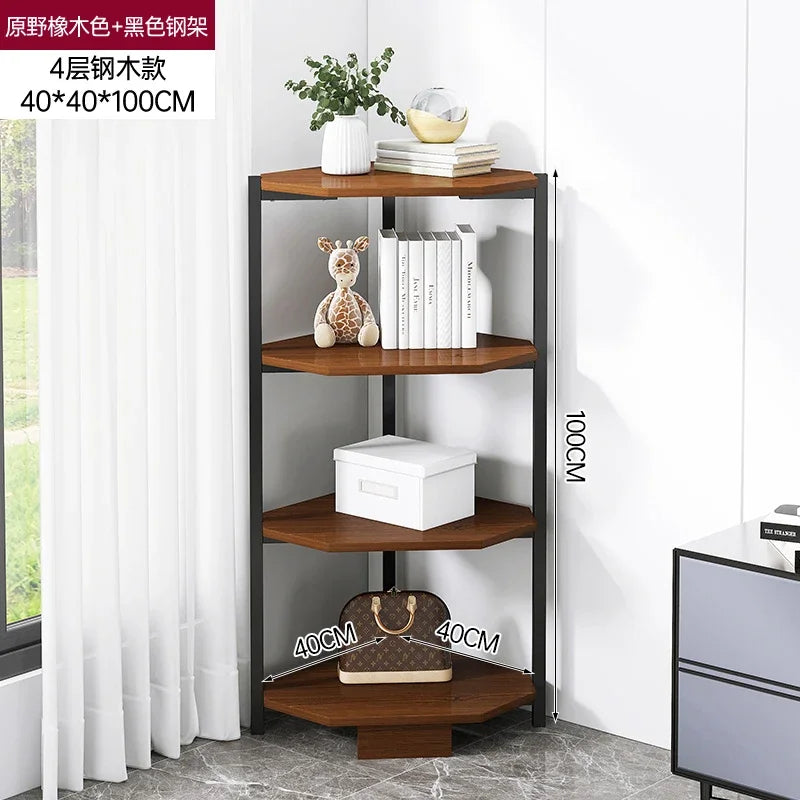 Triangular Multi-Layer Shelf, Corner Cabinet Design, Floor-to-Ceiling Storage, Living Room/Bedroom Bookshelf, Space-saving Layer