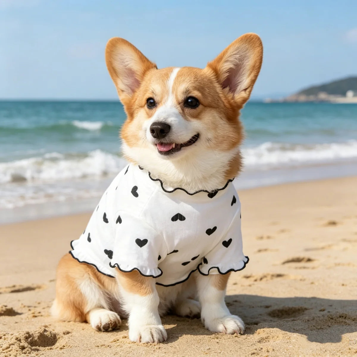 1pc Pet cat and dog love base vest, new cute printed cat and dog clothing with wavy edges