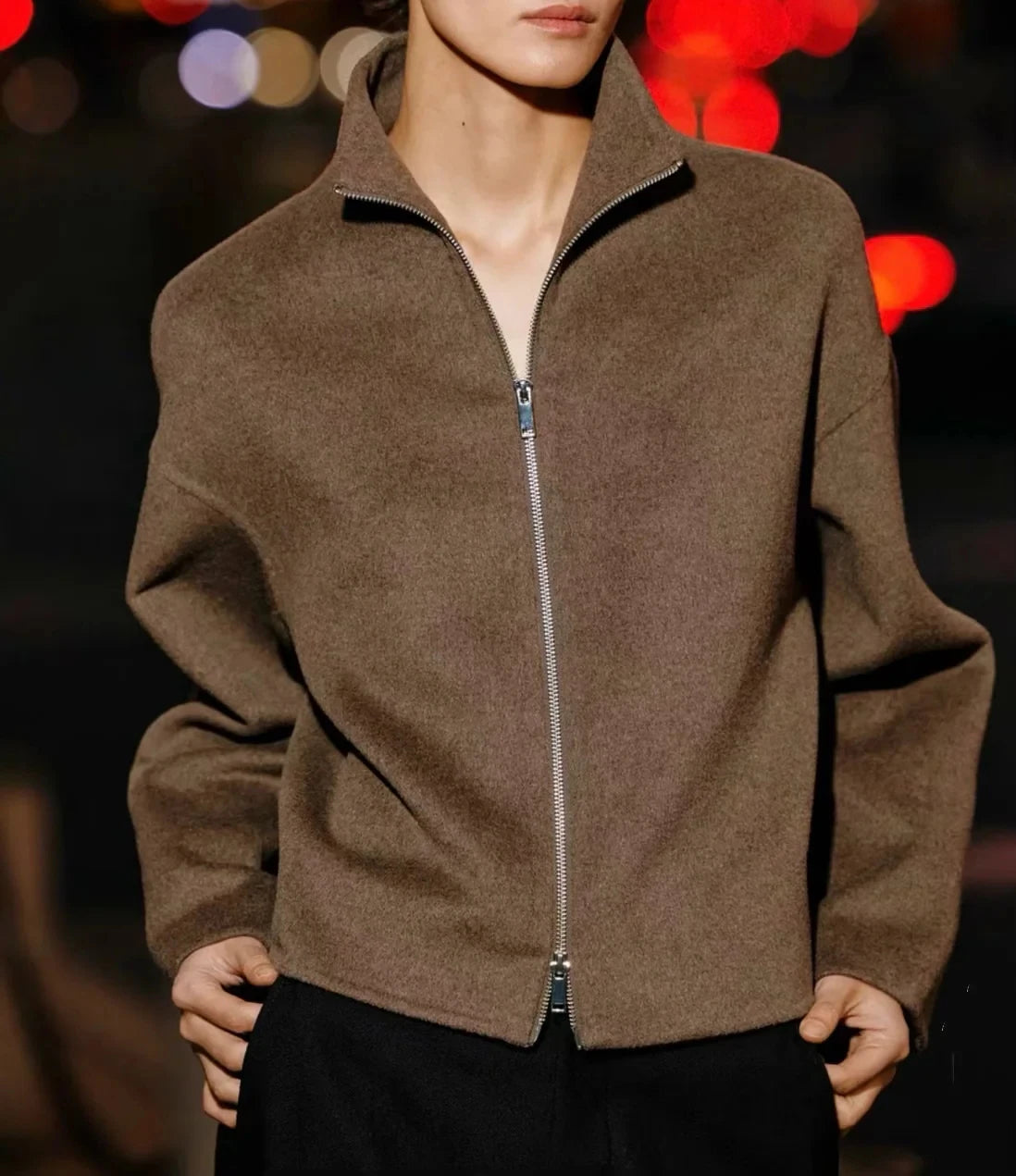 Spring New Casual Versatile Stand Collar Long Sve Double Zipper Jaet Outerwear Commute Sle Loose Fit Regular Length