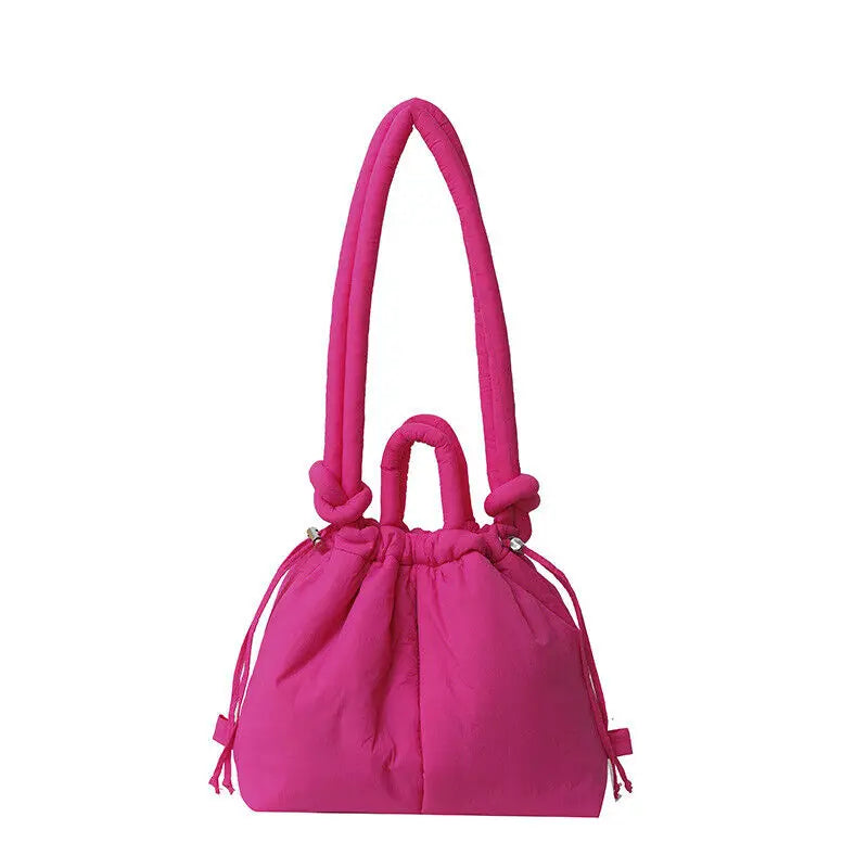 Casual Large Capacity Puffer Tote Bag Designer Padded Nylon Women Handbags Knotted Strap Shouder Crossbody Bags Warm Sac 2024