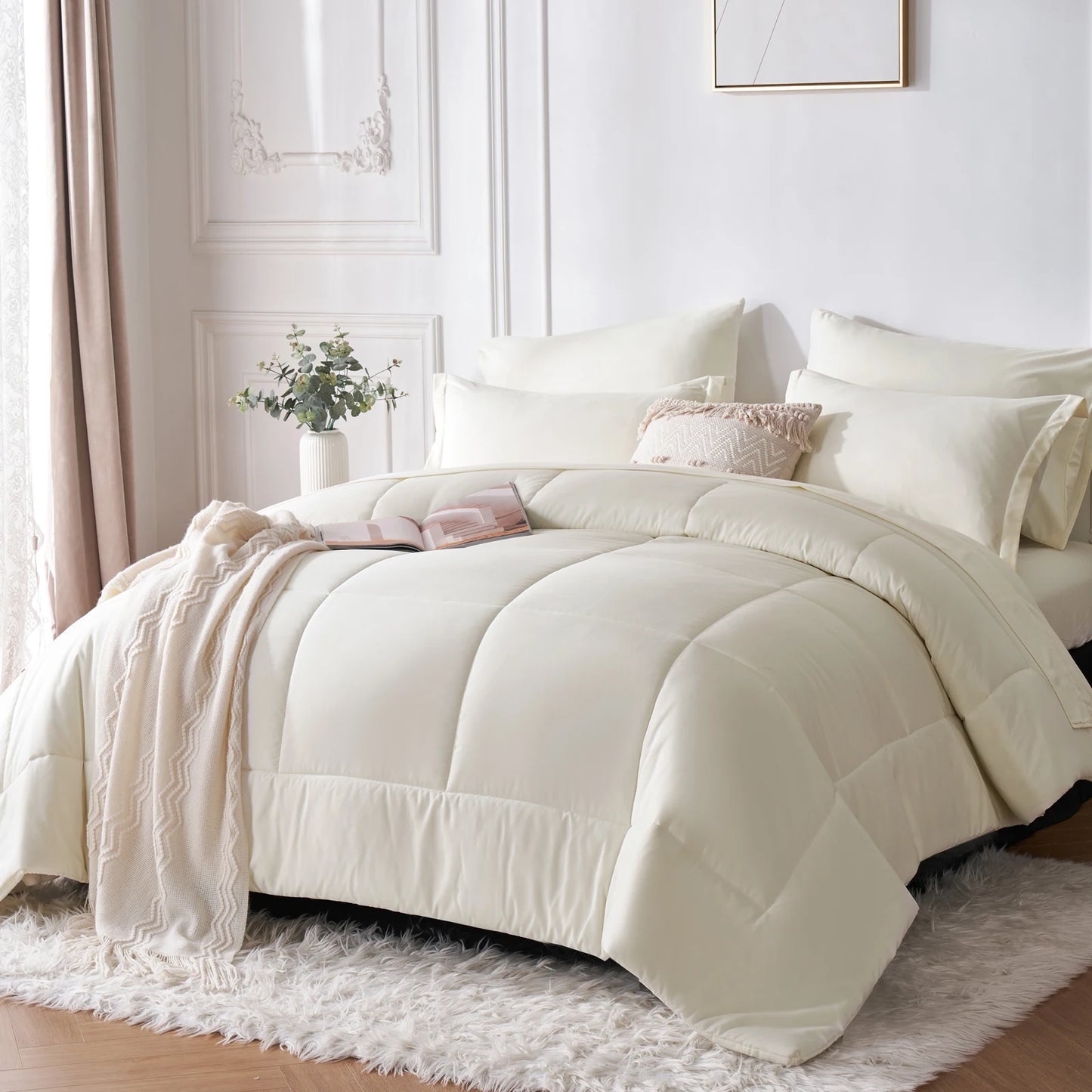 7 Piece Bed In A Bag Comforter Set Queen, Stylish solid geometry Comforter And Sheet,Pillowcase Set, ideal gift