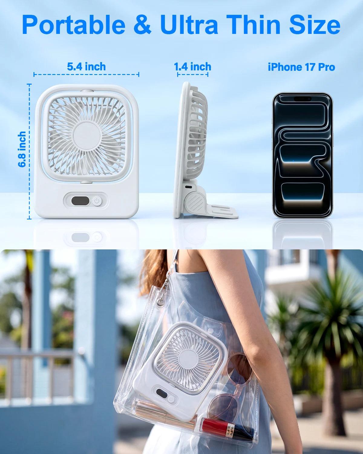 Eary 3000mAh Portable Magnetic Fan USB Rechargeable Cooling Kitchen Wall Fan for Home Gym Desk 350° 4 Speeds Wind Ultra-thin Fan