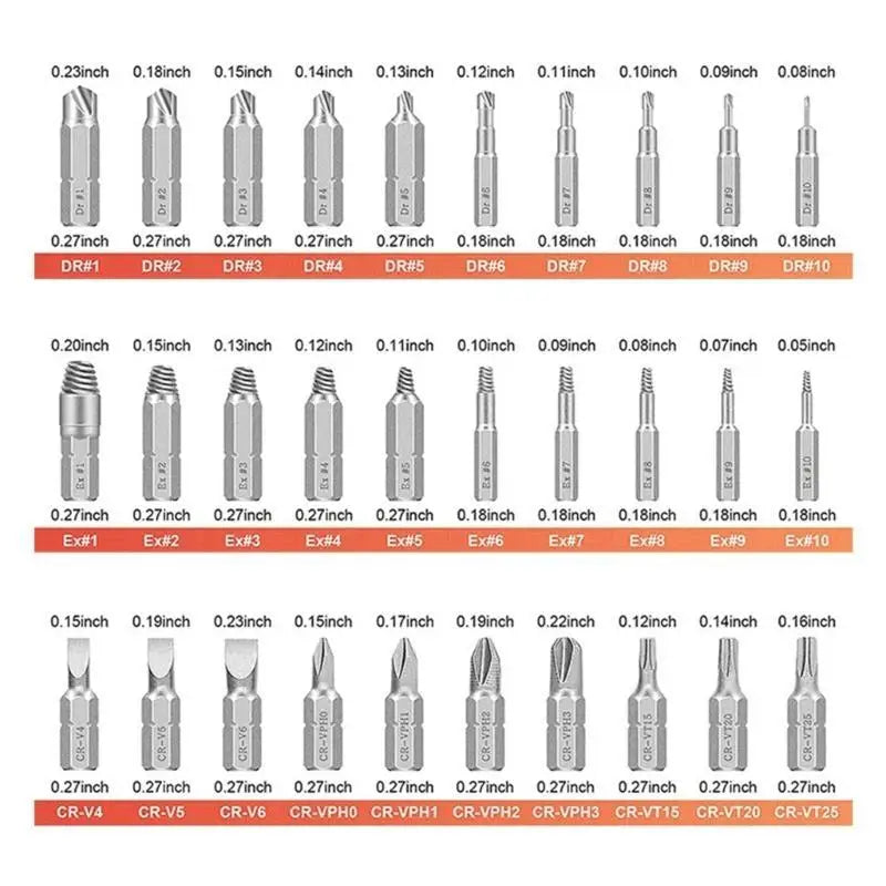 Y1UD 33Pcs Extractor Screwdriver Remover Purpose Tools Disassemble Screws Bolt Slip Teeth Damaged Demolish Stripped