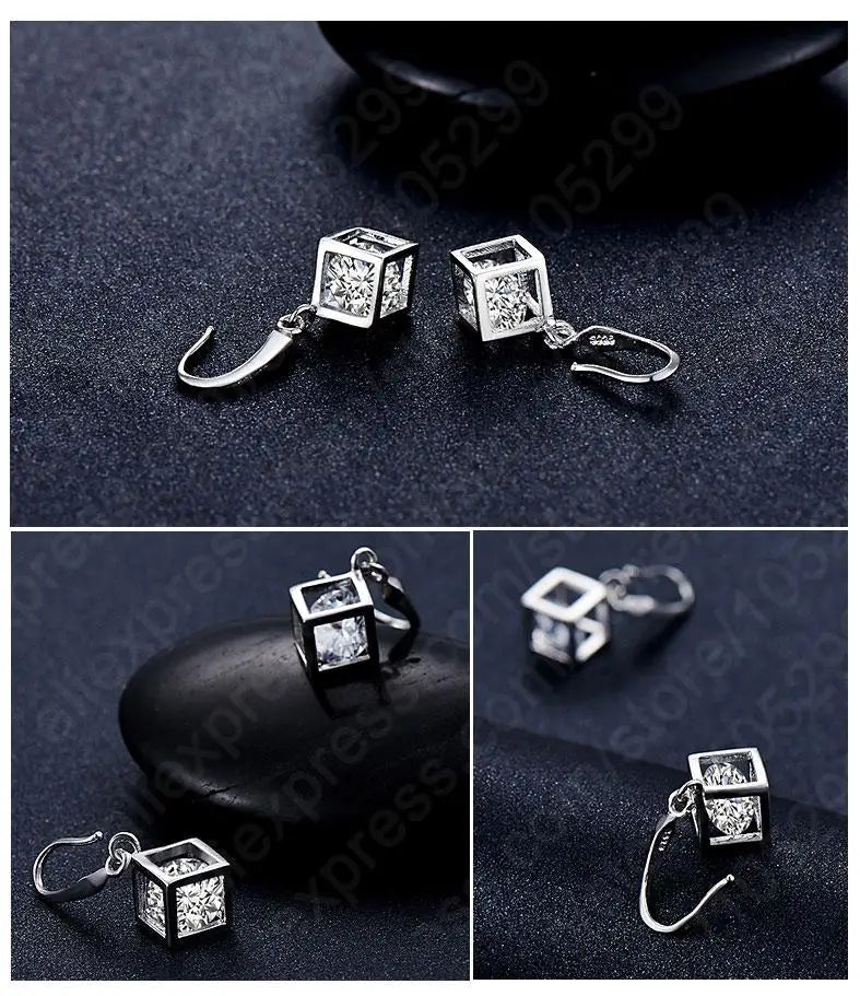 Hot Sale Big Promotion 925 Sterling Silver Jewelry Set Wedding Accessories Shiny Crystal Pendant Necklace Earrings