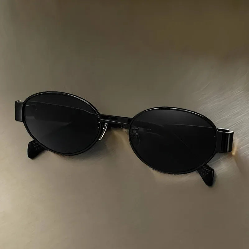 New Trendy Oval Sunglasses for Women Luxury Metal Frame Sun Glasses Ladies Classic Vintage Round Shades Unisex 
