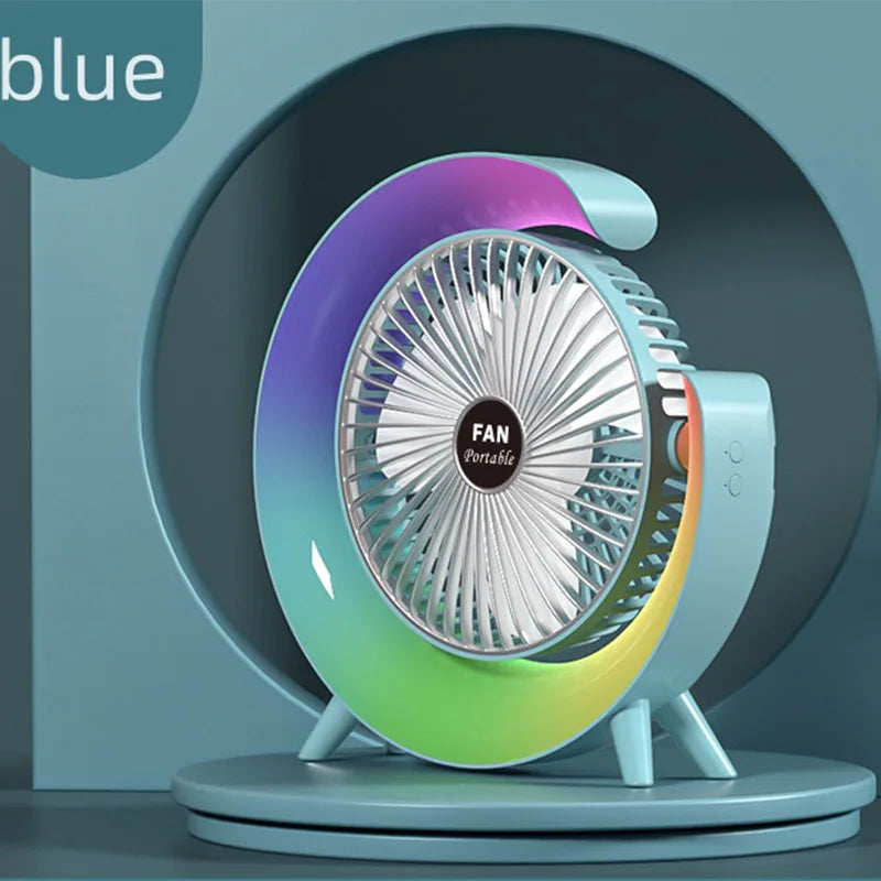 Portable fan, desktop spray, intelligent adjustable, silent, cool air lamp, indoor table fan with seven-color lights