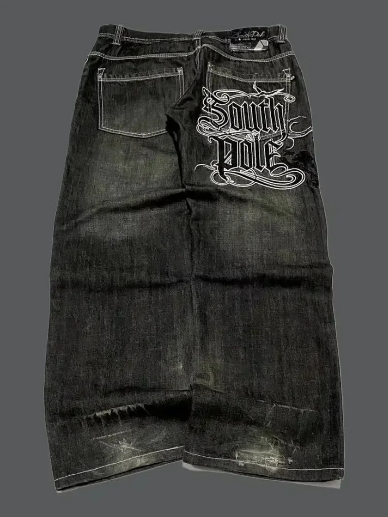 Streetwear New Fashion Red Crown Embroidered Baggy Jeans Women Y2K Gothic Harajuku Hip Hop Popular Casual Joker Couple Jeans