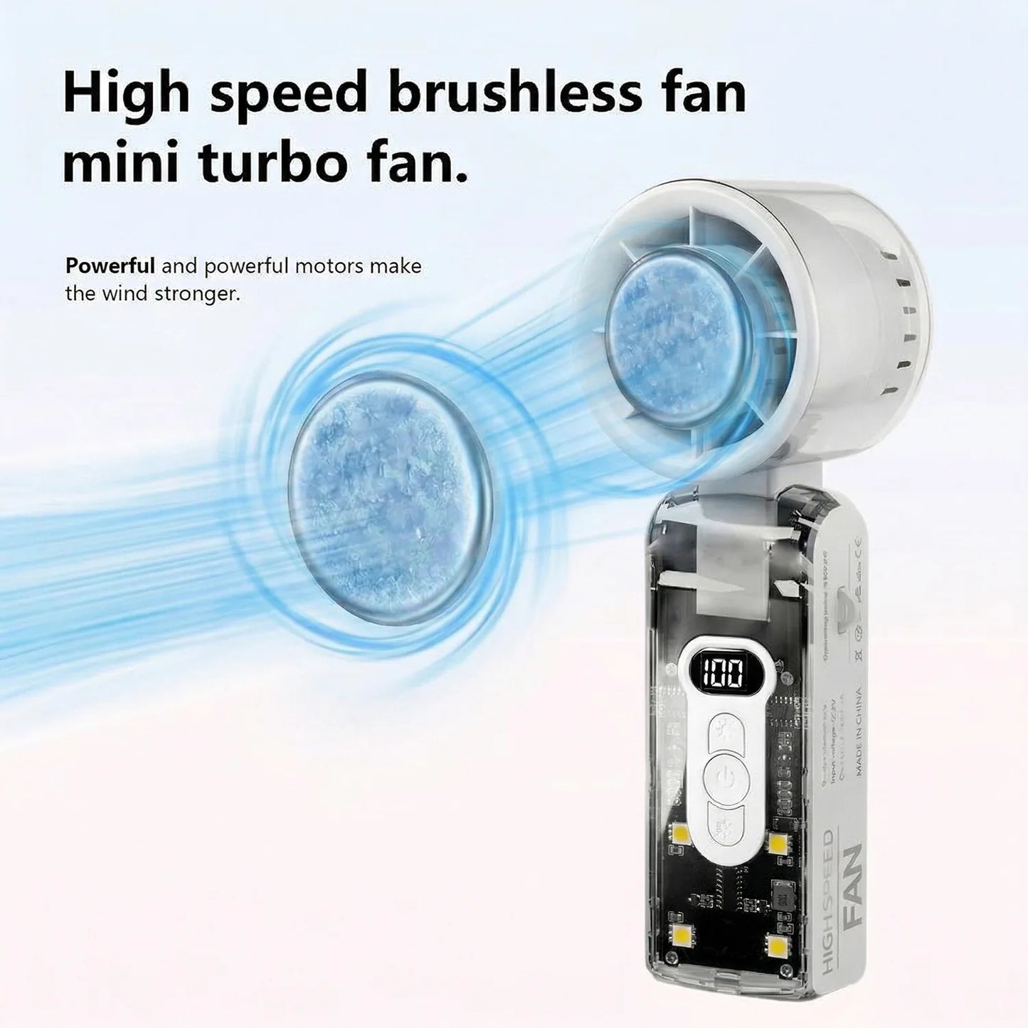 Portable Mini Handheld Fan with LED Display Semiconductor Refrigeration 100 Speeds USB Rechargeable Battery Outdoor Fan