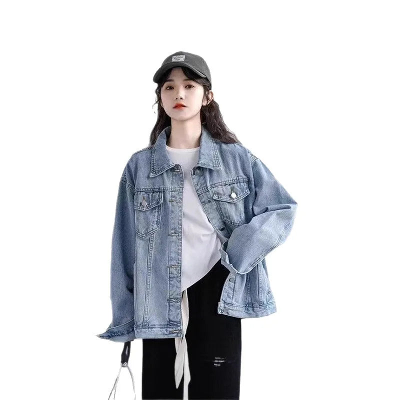 Loose Women's Blue Denim Jacket Spring Autumn New Style Retro BF Trendy Top Korean Version Large Size Comfortable Casual Cotton