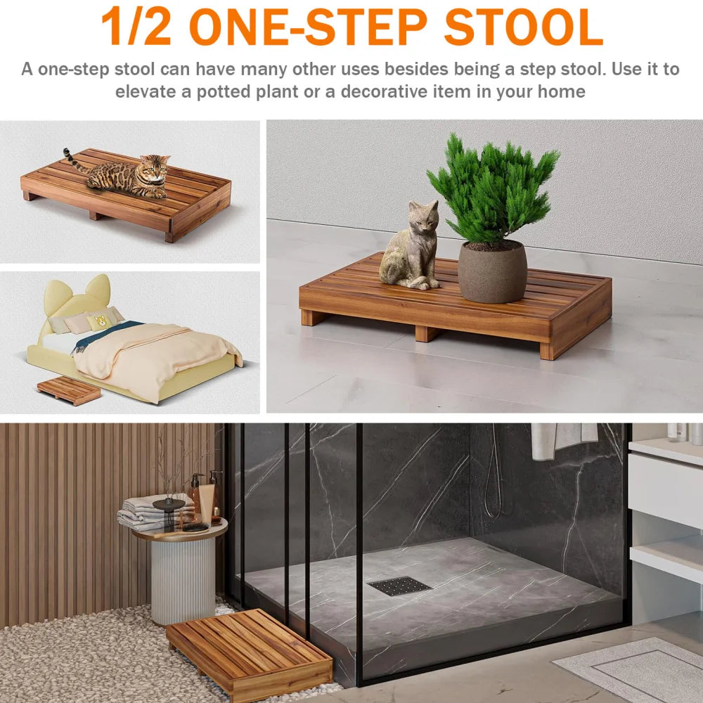 One Step Stool , for Bed Wooden Mobility Stepping Stools for Adults, Kids/Bedside, Bathroom, Kitchen, Garden