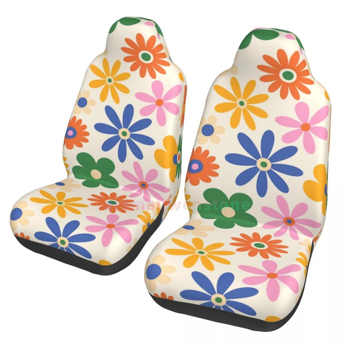 Hippie Flowers Car Seat Cover 2PCS Front Car Seat Cover Seat Anti Fouling Protective Cover Cute Car Accessories