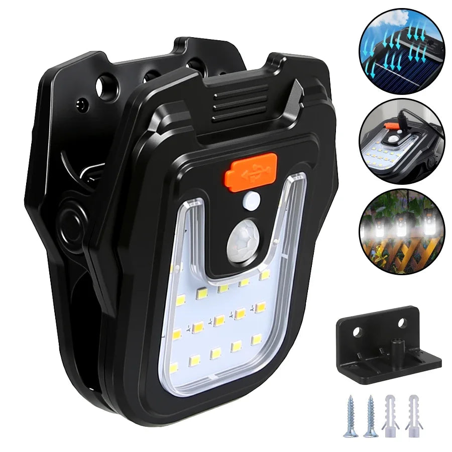 Solar Clip Lamp Motion Sensor- Wall Mounted Light for Garden/Courtyard/Fence Emergency Night Light Safety Lighting for Yard Use