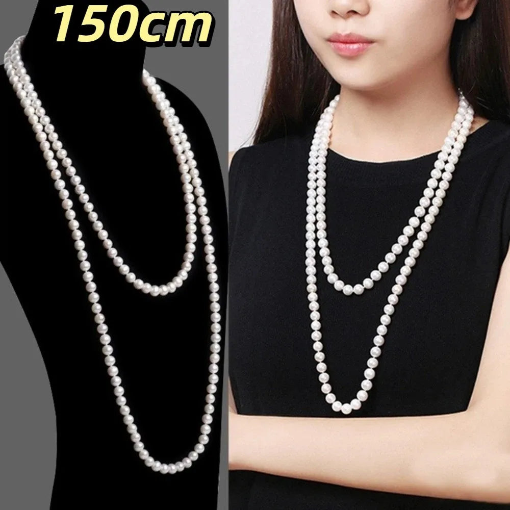 New Exquisite Imitation Pearl Necklaces Multilayer Vintage Long Necklaces Elegant Style Pearl Bead Women Fashion