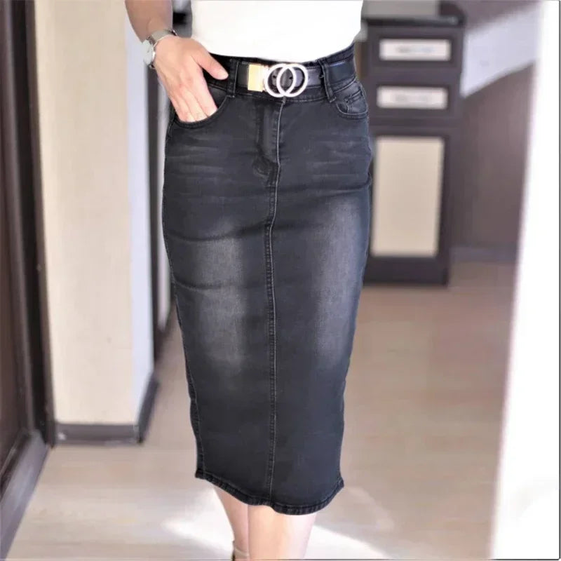 Denim Skirt Women 2025 Long Jean Skirt High Waist Pencil Skirt Ladies Stretch Clothes Black Blue Faldas Largas Jupe Longue Femme