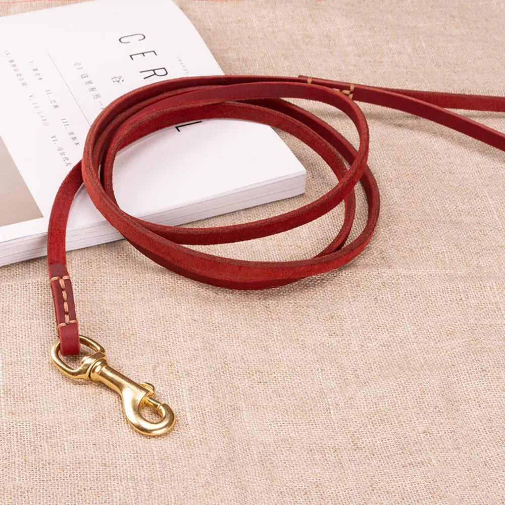SYDZSW Pet Supplies Genuine Leather Dog Leash Wholesale Grade Copper Hook Large Dog Leash Labrador Shepherd Dog Products 0.8cm