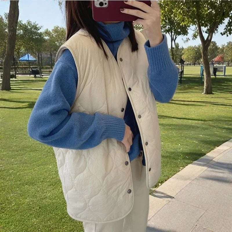 Smvp Fashion O-neck Waistcoat Solid Color Soft Baggy single-breasted reversible Sleeveless warm plush Thicken Teddy Coat ladies