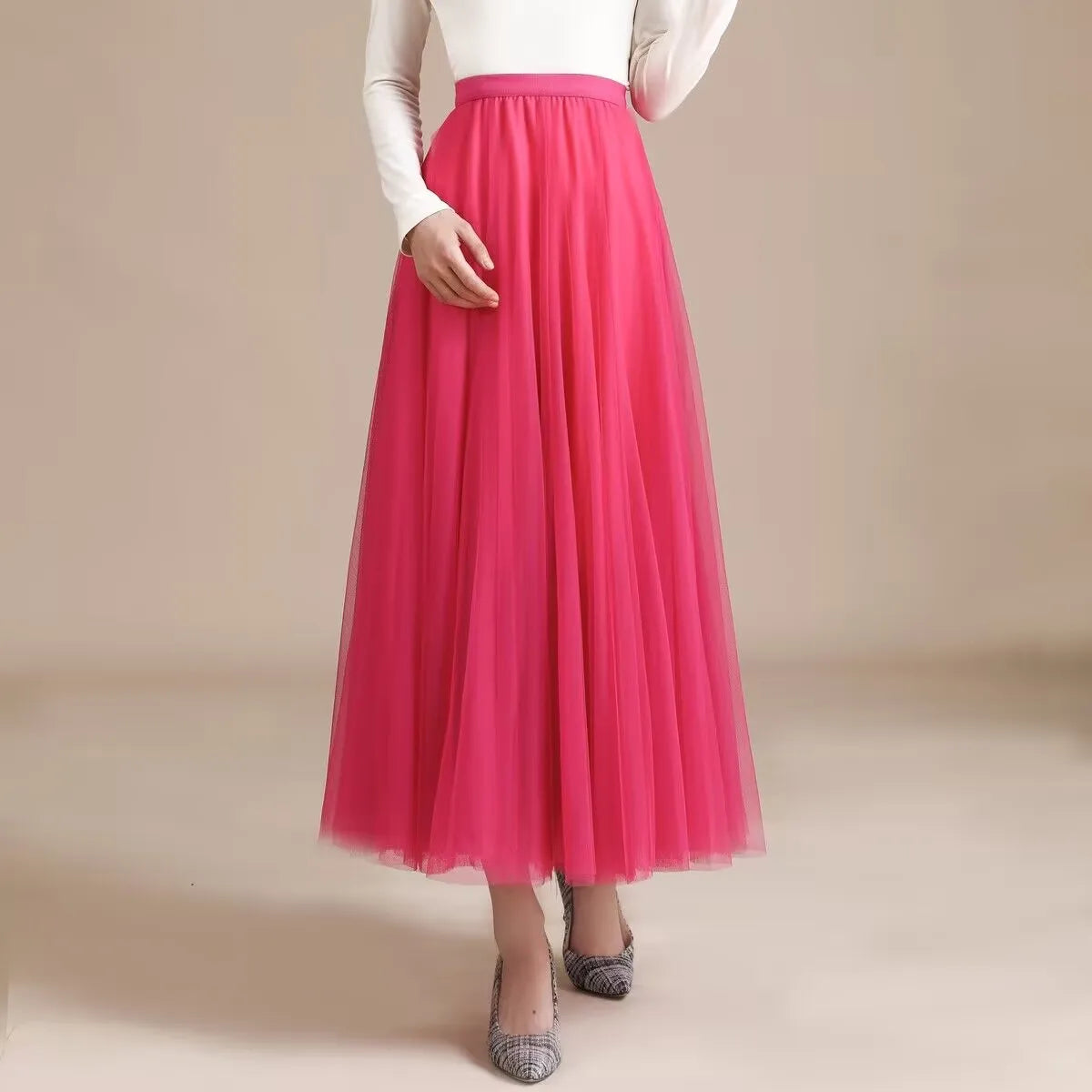 19 Colors 720 Degree Women's Spring Summer New Solid Long Skirt Big Swing Mesh Skirt A-line Dance Skirt
