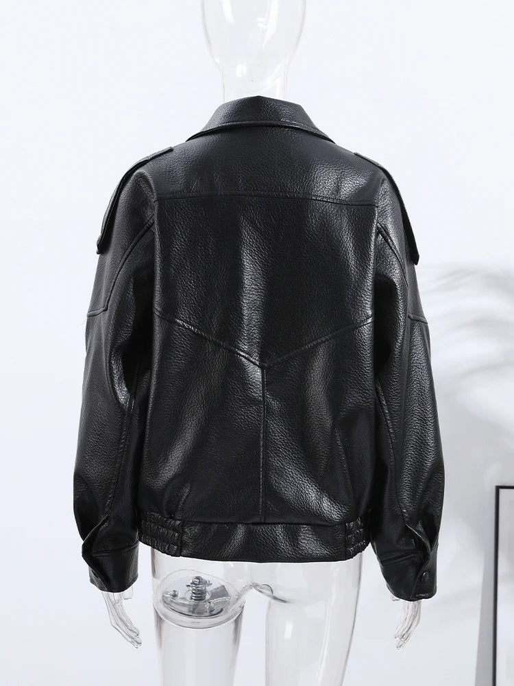 Fashion Leather Women's Jacket Y2k Street Single-breasted High Neck Female Coats 2026 Spring Black Pu Long Sleeve Lady Jackets
