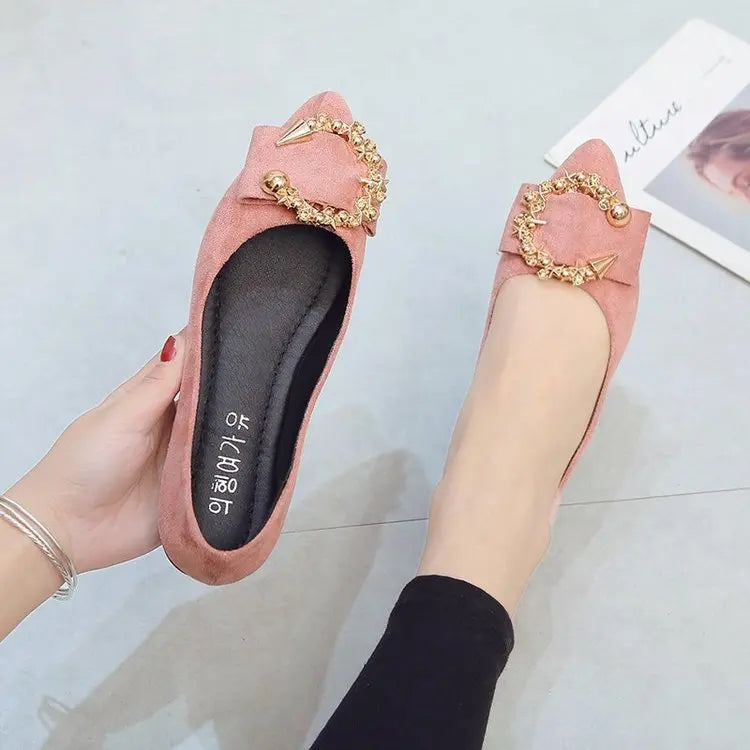 Women's Flats Pointed Toe Loafers Fashion Low Heel Casual Shoes Comfortable Shallow Shoes Slip On Metal Decorative Women Shoes