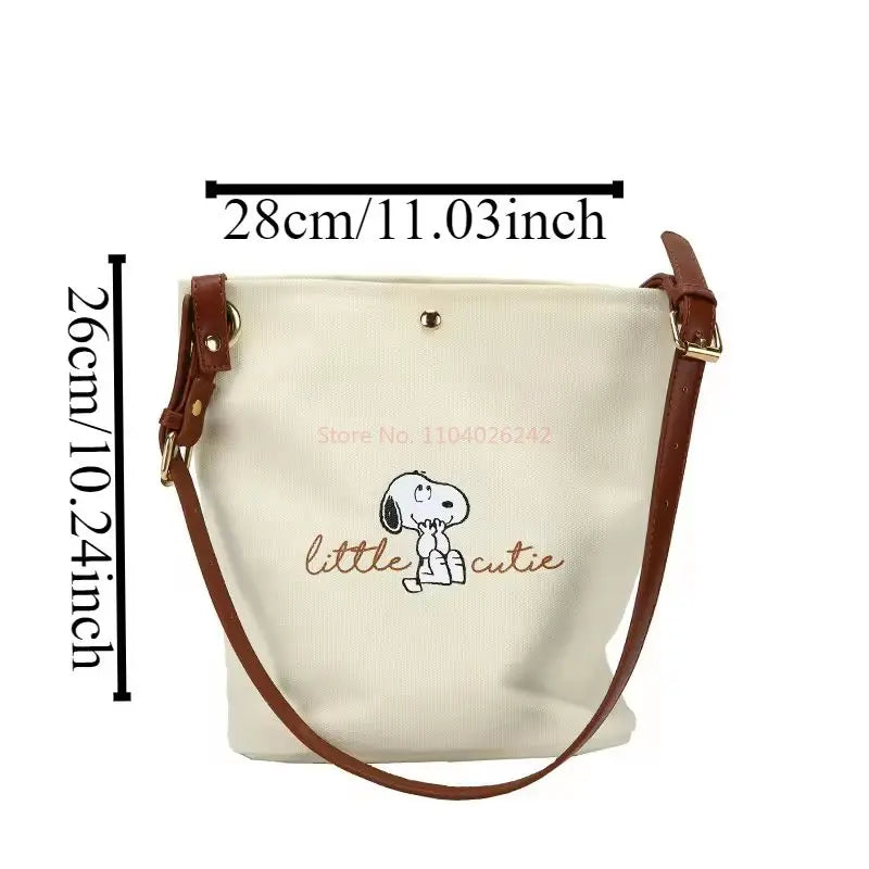 2026 Series Snoopy Women'S Cute High-Capacity Bucket Bag Fashion Canvas Shoulder Bag Classic Letter Print Casual Crossbody Bag