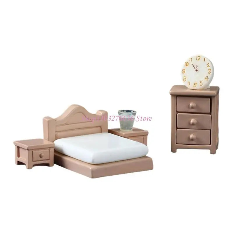 R6FD Dollhouses Living Room Furniture Sofa Set with Coffee Cup and Table Display Props