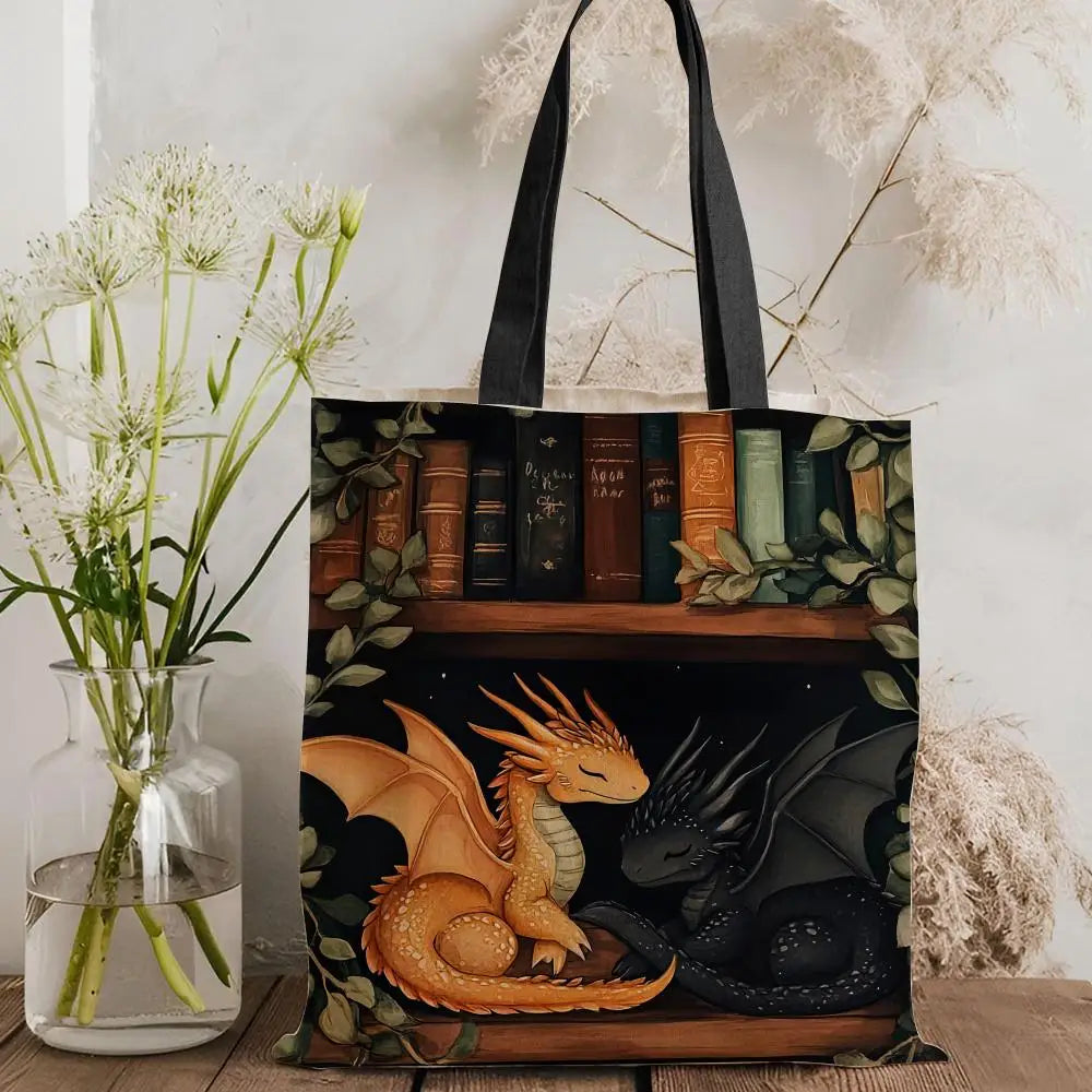 Dragon Sleeping Storage Bags Lightweight Canvas Tote Bag Large Capacity Shoulder Shopper Fashion Eco Multi-Purpose Handbag