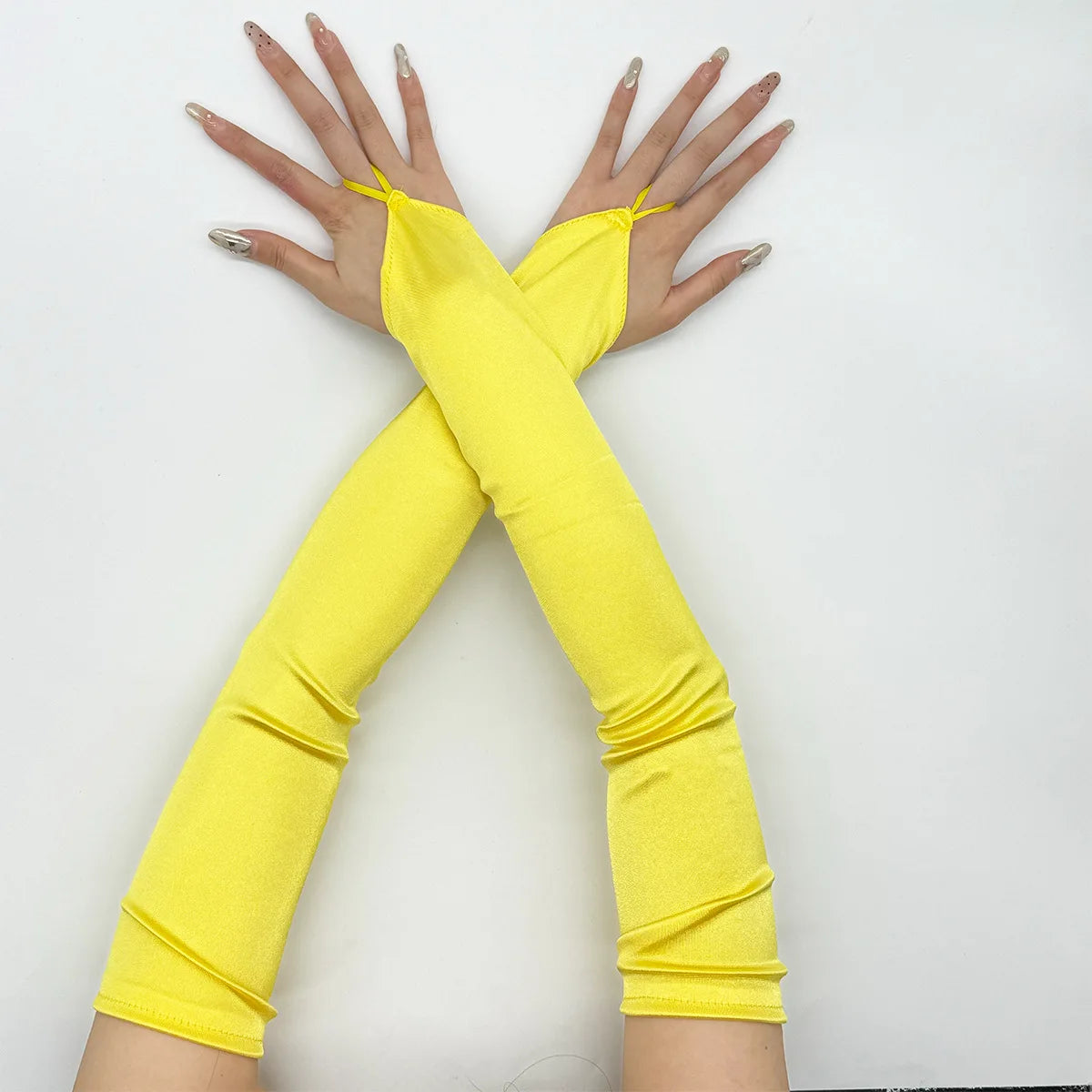 Ladies' Gloves, Long Hook-Finger Tinted Gloves, Ball Gloves, Bride's Wedding Dress Gloves, Sun-Protective Fashion Gloves C101