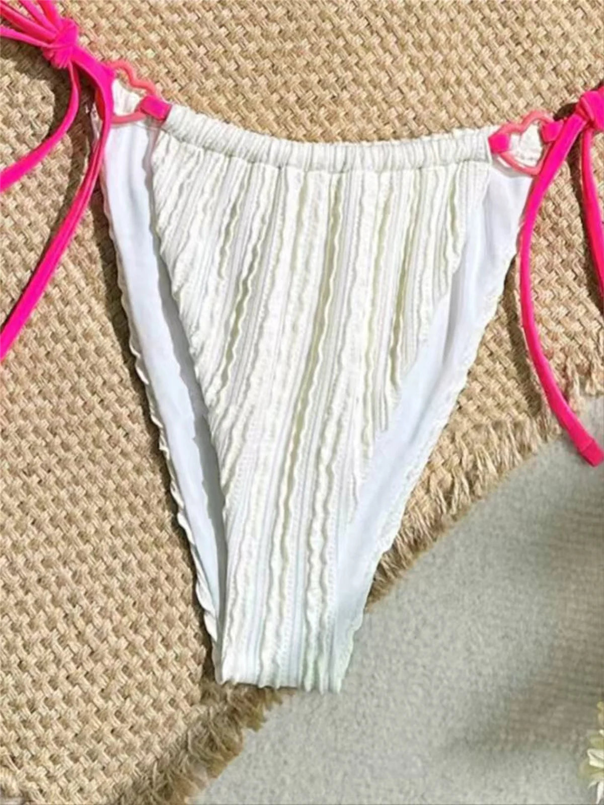 Sexy White Pink Contrast Triangle Bikini Women Heart Designer Push Up Micro Swimsuit Summer Bathing Suit Thong Swimwear 2025