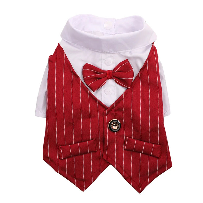 Pet Clothes Dog Shirt Dog Tuxedo Bow Tie Shirt for Boy Dog Wedding Party Bulldog Pug Puppy Costume Pet Teddy Summer Thin Outfits