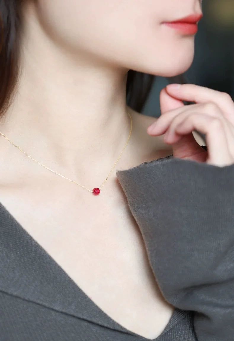 Fine Jewelry New Real 18K Gold Necklace Natural ruby for Women Au750 Design Simple Fashion Fine Jewelry Gift for Women,x667