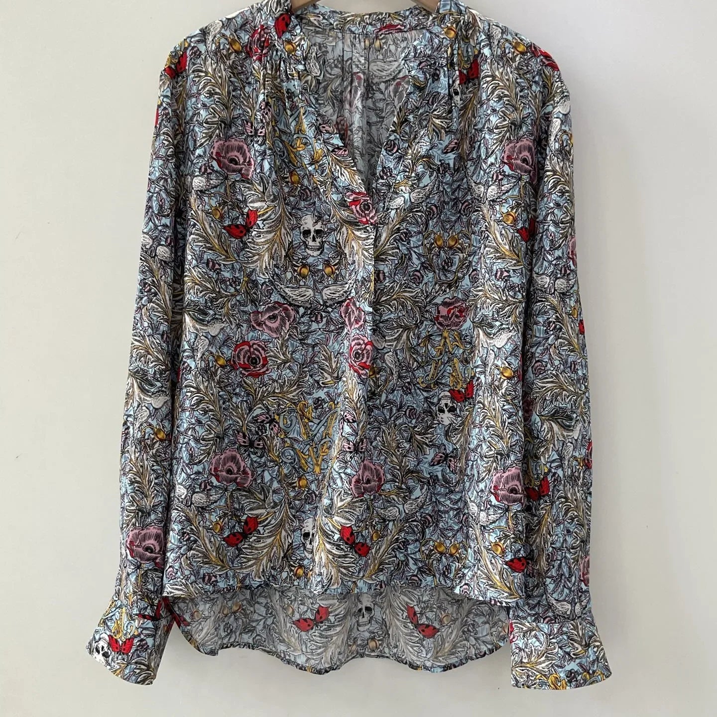 100% Viscose Long Dress Women Slit Floral Skull Wings Printed Elastic High Waist V-neck Lady Long Sleeve Dress 2025 Spring