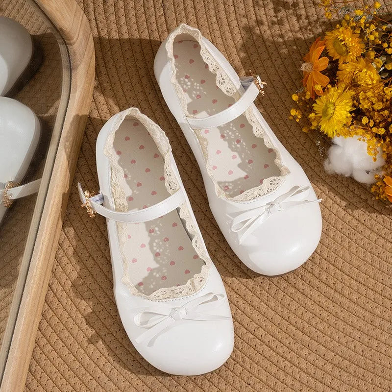 Women Flats Fashion Lolita Shoes Spring New Round Head Shallow Mouth Sneakers Women Butterfly Knot Soft Sole Non-slip Flat Shoes