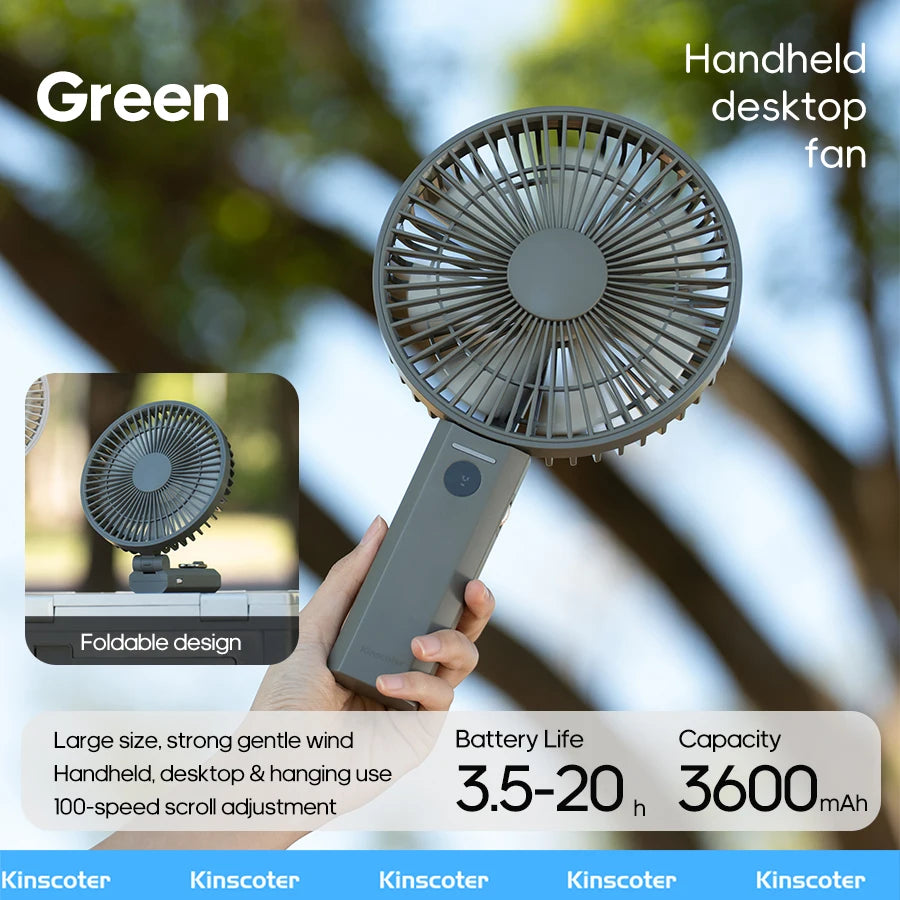 Portable Folding Handheld Fan 3600mAh Desktop Rechargeable Household Fan with LED Digital 100-speed Wind Angle Adjustable