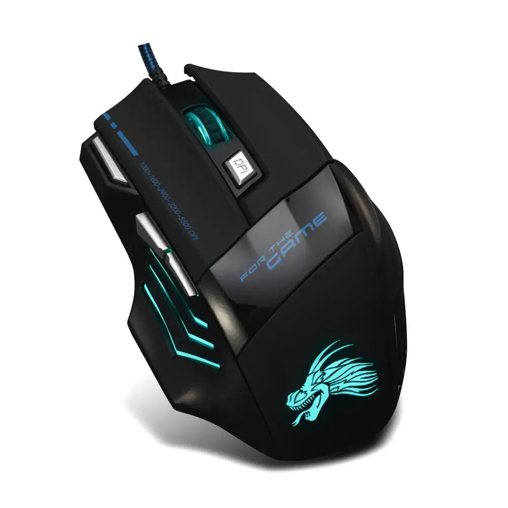 Gaming Mouse 7-Color Backlight 5500 DPI Adjustable USB Wired Optical Mice for PC