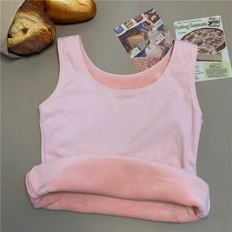 Women's Winter Thermal Underwear Top Seamless Plus Velvet Shirt Sleeveless Vest Warm Female Undershirt Solid Color Sexy Lingerie